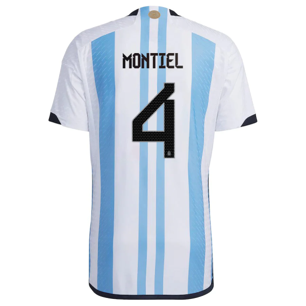 Men's Authentic MONTIEL #4 Argentina 3 Stars Home Soccer Jersey Shirt 2022 Adidas World Cup 2022