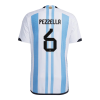 Men's Authentic PEZZELLA #6 Argentina 3 Stars Home Soccer Jersey Shirt 2022 Adidas World Cup 2022