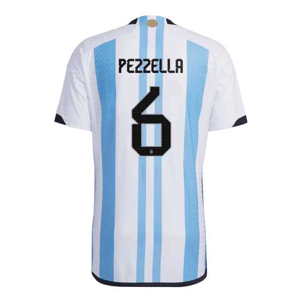 Men's Authentic PEZZELLA #6 Argentina 3 Stars Home Soccer Jersey Shirt 2022 Adidas World Cup 2022