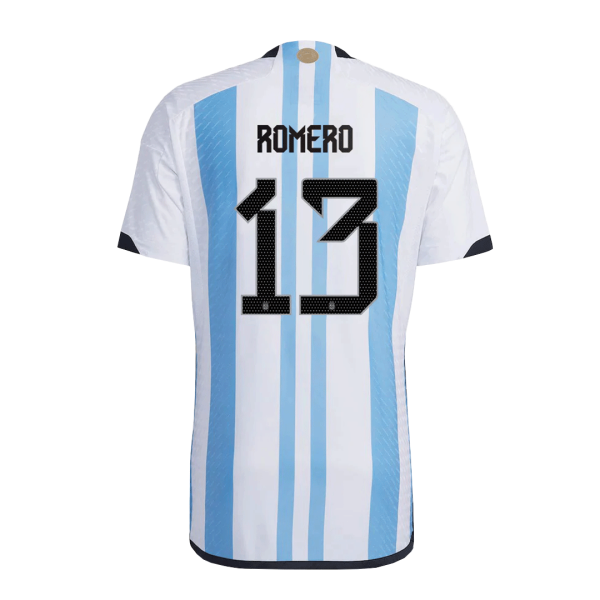 Men's Authentic ROMERO #13 Argentina 3 Stars Home Soccer Jersey Shirt 2022 Adidas World Cup 2022