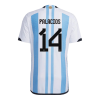 Men's Authentic PALACIOS #14 Argentina 3 Stars Home Soccer Jersey Shirt 2022 Adidas World Cup 2022