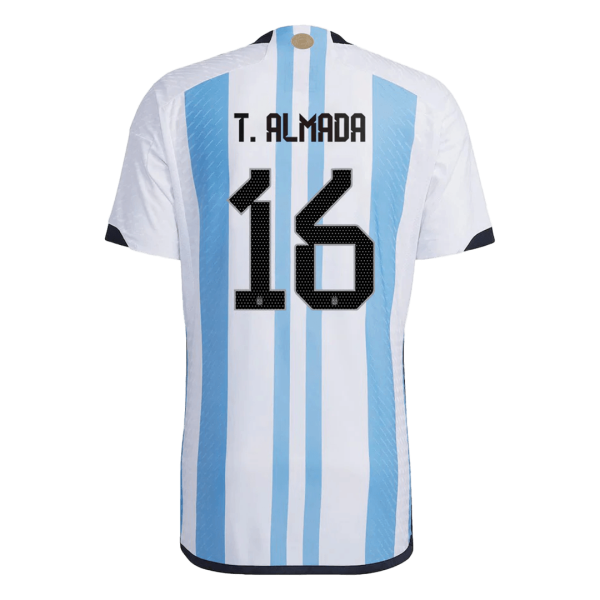 Men's Authentic T. ALMADA #16 Argentina 3 Stars Home Soccer Jersey Shirt 2022 Adidas World Cup 2022