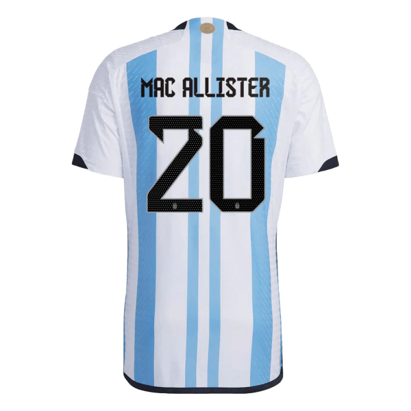 Men's Authentic MAC ALLISTER #20 Argentina 3 Stars Home Soccer Jersey Shirt 2022 Adidas World Cup 2022