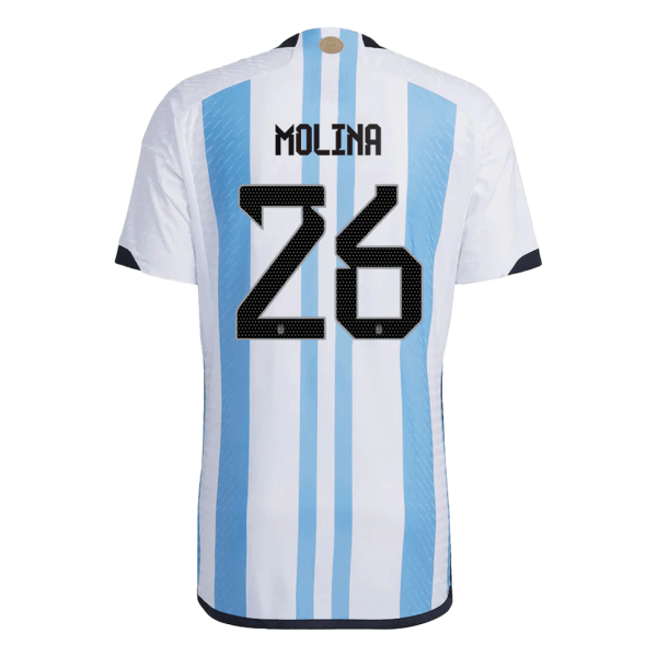 Men's Authentic MOLINA #26 Argentina 3 Stars Home Soccer Jersey Shirt 2022 Adidas World Cup 2022