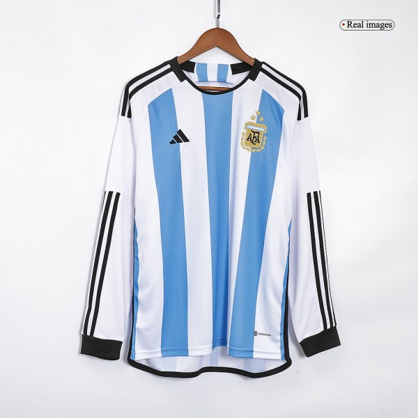 Men's Replica Argentina Three Stars Home Long Sleeves Soccer Jersey Shirt 2022 Adidas - World Cup 2022