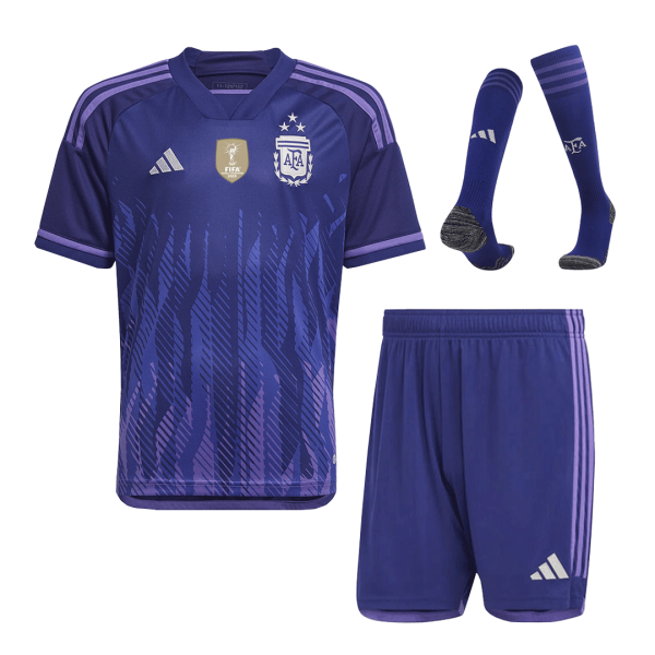 Kids Argentina 3 Stars  Away Soccer Jersey Whole Kit (Jersey+Shorts+Socks) 2022 Adidas - Wrold Cup 2022