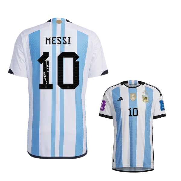 Men's Authentic Sign MESSI #10 Argentina Champions 3 Stars Home Soccer Jersey Shirt 2022 Adidas