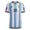 Men's Authentic Sign MESSI #10 Argentina Champions 3 Stars Home Soccer Jersey Shirt 2022 Adidas