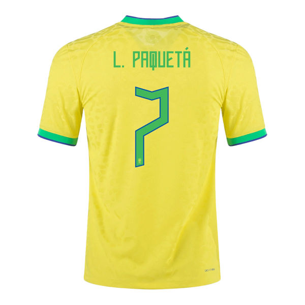 Men's Replica L. PAQUETÁ #7 Brazil Home Soccer Jersey Shirt 2022 Nike - World Cup 2022