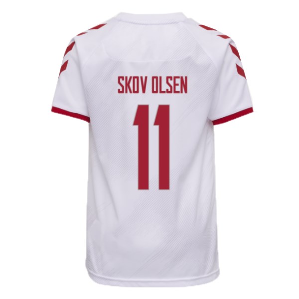 Men's Replica SKOV OLSEN #11 Denmark Away Soccer Jersey Shirt 2021 Hummel