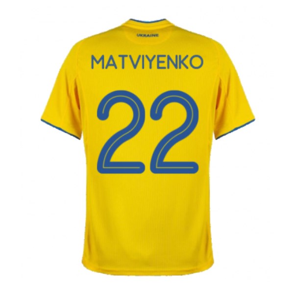 Men's Replica MATVIYENKO #22 Ukraine Home Soccer Jersey Shirt 2020 Joma