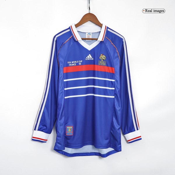 Men's Retro 1998 Replica France Home Long Sleeves Soccer Jersey Shirt Adidas