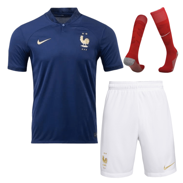 Men's Replica France Home Soccer Jersey Whole Kit (Jersey+Shorts+Socks) 2022 Nike - World Cup 2022