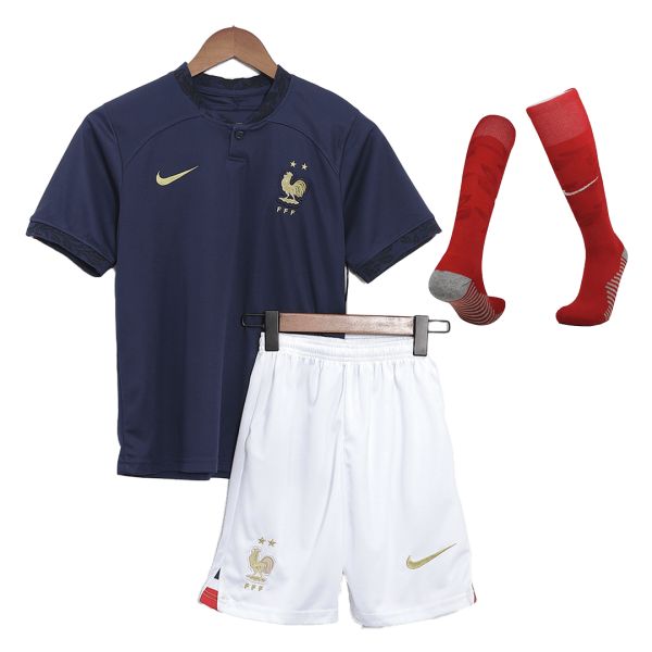 Kids France Home Soccer Jersey Whole Kit (Jersey+Shorts+Socks) 2022 Nike - Wrold Cup 2022
