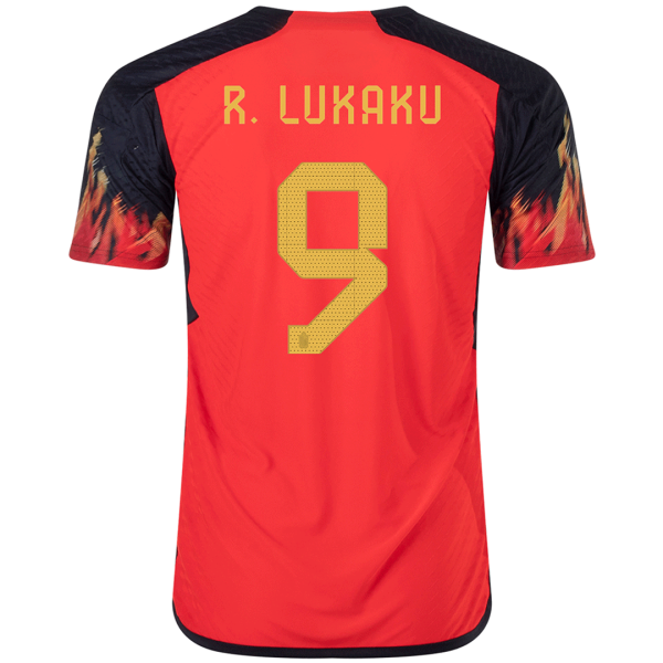 Men's Authentic R.LUKAKU #9 Belgium Home Soccer Jersey Shirt 2022 Adidas World Cup 2022