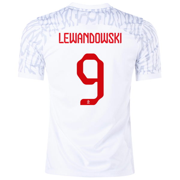 Men's Replica LEWANDOWSKI #9 Poland Home Soccer Jersey Shirt 2022 Nike - World Cup 2022