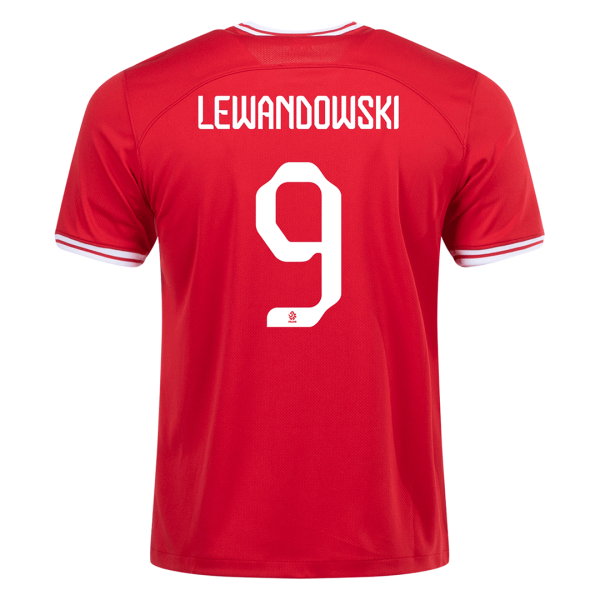 Men's Replica LEWANDOWSKI #9 Poland Away Soccer Jersey Shirt 2022 Nike - World Cup 2022