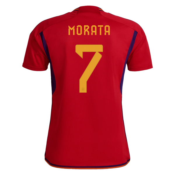 Men's Replica MORATA #7 Spain Home Soccer Jersey Shirt 2022 Adidas - World Cup 2022