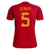 Men's Replica SERGIO #5 Spain Home Soccer Jersey Shirt 2022 Adidas - World Cup 2022