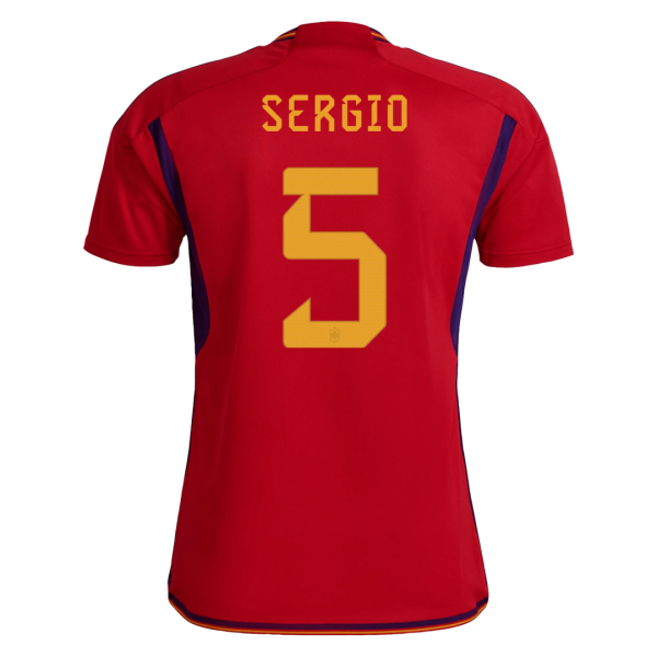 Men's Replica SERGIO #5 Spain Home Soccer Jersey Shirt 2022 Adidas - World Cup 2022
