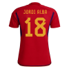 Men's Replica JORDI ALBA #18 Spain Home Soccer Jersey Shirt 2022 Adidas - World Cup 2022