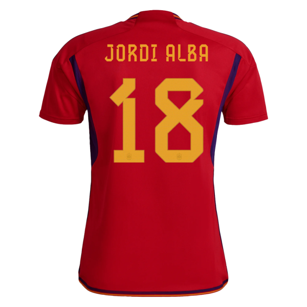 Men's Replica JORDI ALBA #18 Spain Home Soccer Jersey Shirt 2022 Adidas - World Cup 2022