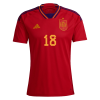 Men's Replica JORDI ALBA #18 Spain Home Soccer Jersey Shirt 2022 Adidas - World Cup 2022