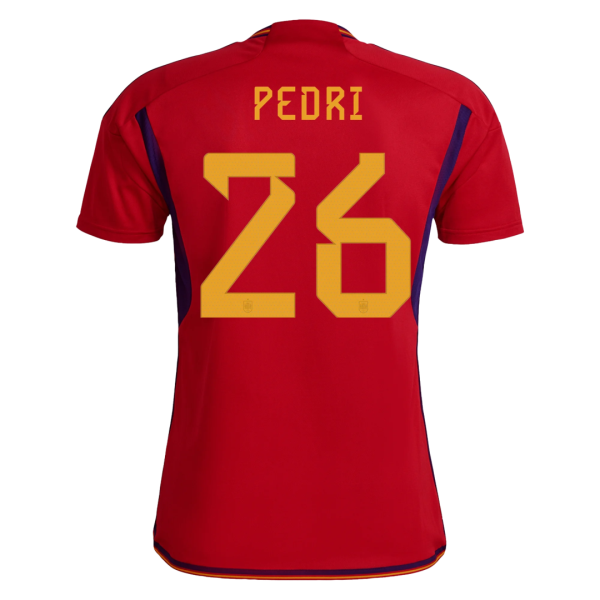 Men's Replica PEDRI #26 Spain Home Soccer Jersey Shirt 2022 Adidas - World Cup 2022