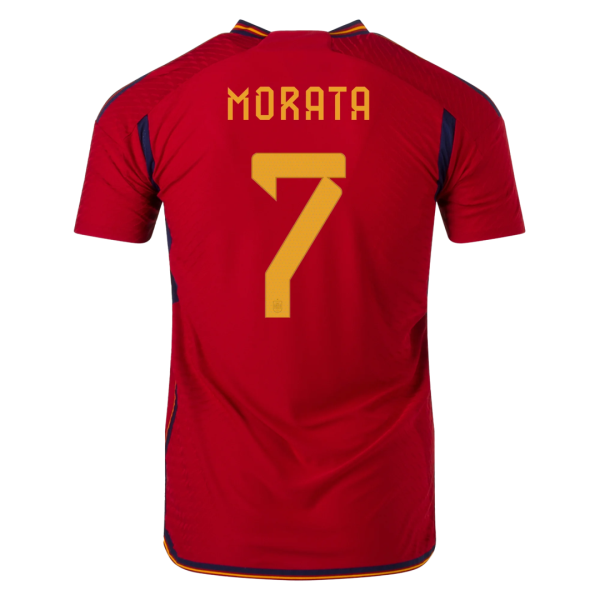 Men's Authentic MORATA #7 Spain Home Soccer Jersey Shirt 2022 Adidas World Cup 2022