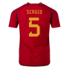 Men's Authentic SERGIO #5 Spain Home Soccer Jersey Shirt 2022 Adidas World Cup 2022