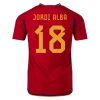 Men's Authentic JORDI ALBA #18 Spain Home Soccer Jersey Shirt 2022 Adidas World Cup 2022