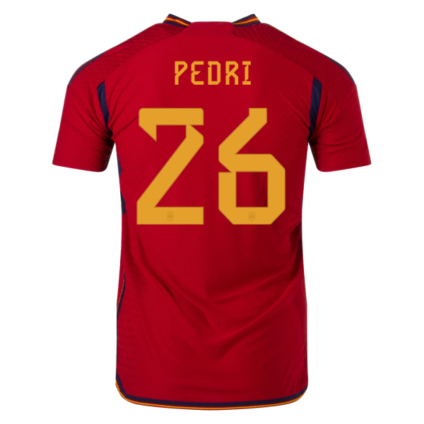 Men's Authentic PEDRI #26 Spain Home Soccer Jersey Shirt 2022 Adidas World Cup 2022