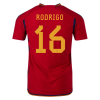 Men's Authentic RODRI #16 Spain Home Soccer Jersey Shirt 2022 Adidas World Cup 2022