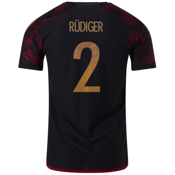Men's Authentic RÜDIGER #2 Germany Away Soccer Jersey Shirt 2022 Adidas World Cup 2022