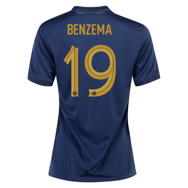 Women's Replica BENZEMA #19 France Home Soccer Jersey Shirt 2022 Nike