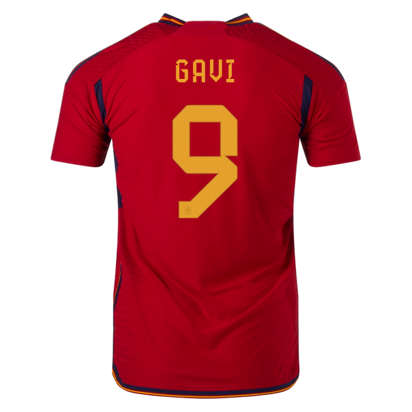 Men's Authentic GAVI #9 Spain Home Soccer Jersey Shirt 2022 Adidas World Cup 2022