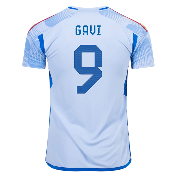 Men's Replica GAVI #9 Spain Away Soccer Jersey Shirt 2022 Adidas - World Cup 2022