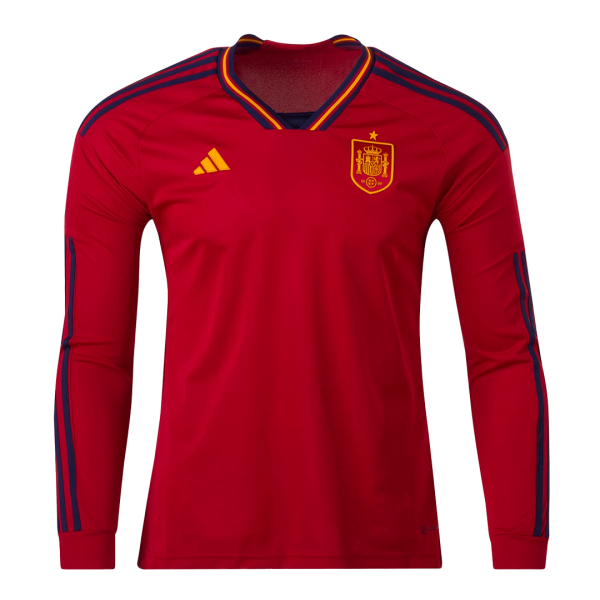Men's Replica Spain Home Long Sleeves Soccer Jersey Shirt 2022 Adidas - World Cup 2022