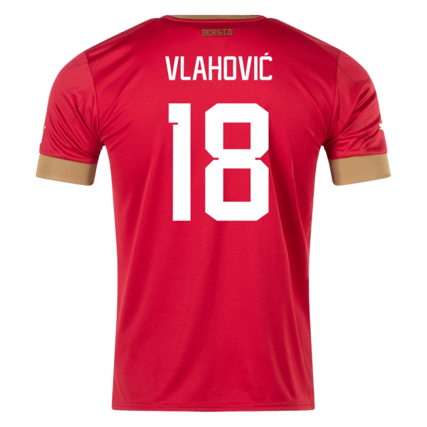 Men's Replica VLAHOVIĆ #18 Serbia Home Soccer Jersey Shirt 2022 Puma - World Cup 2022
